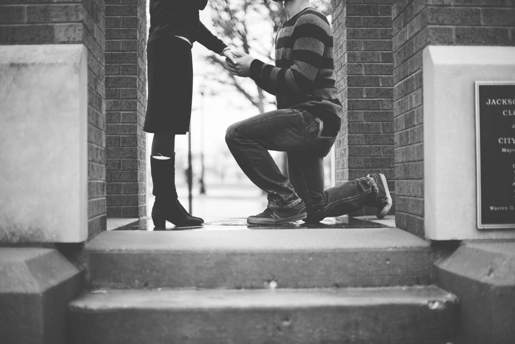 Down on one knee to propose