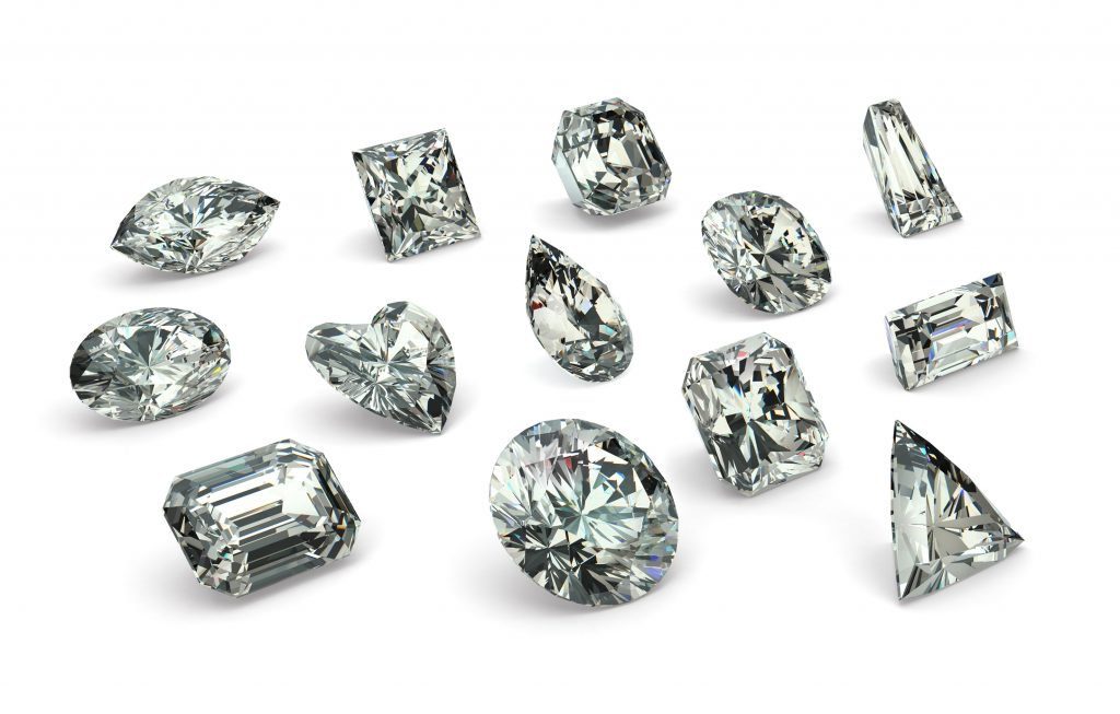 Assortment of different diamond cut styles on white