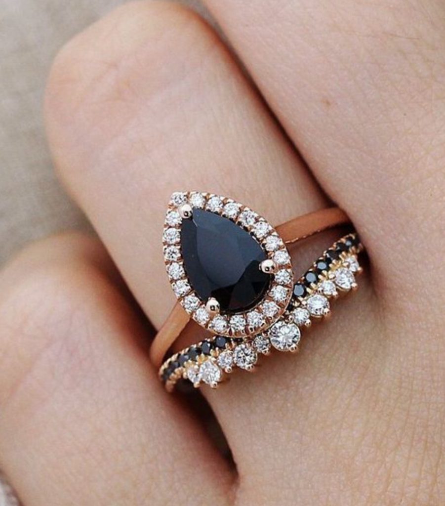 Black diamond halo engagement ring