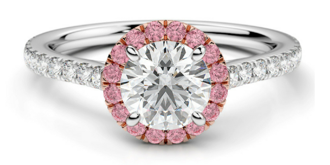 Pink diamond halo engagement ring