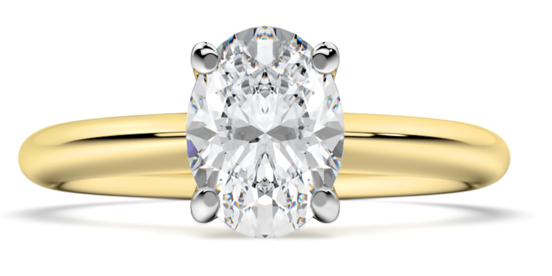Engagement ring with an oval cut diamond 