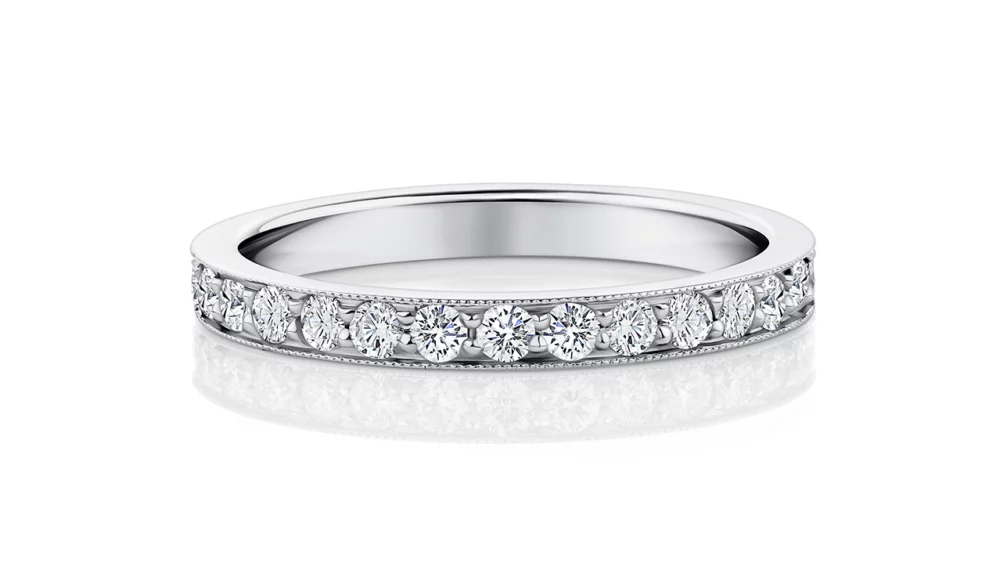 Flinders millgrain diamond wedding ring in white gold front