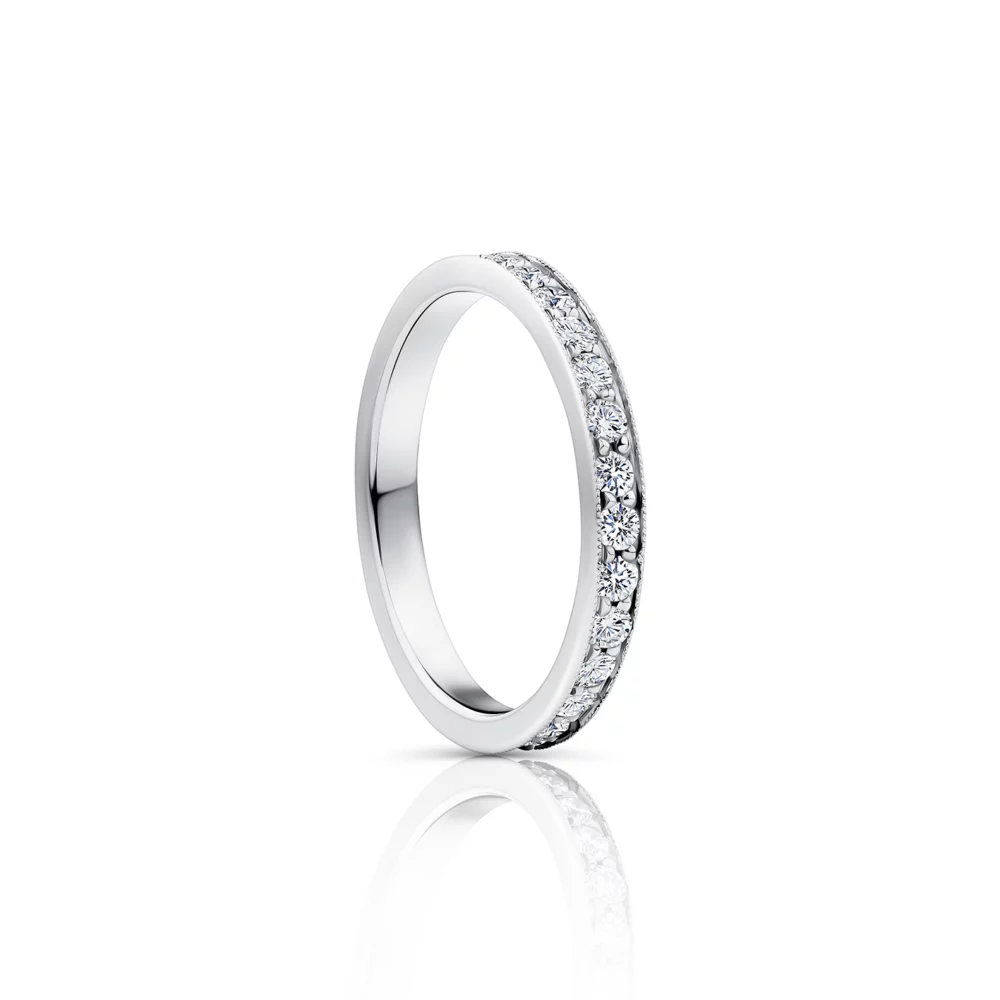 Flinders millgrain diamond wedding ring in white gold profile