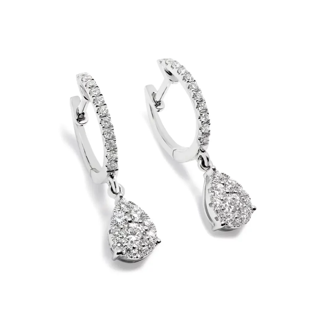 Pear Drop Diamond Huggies White Gold