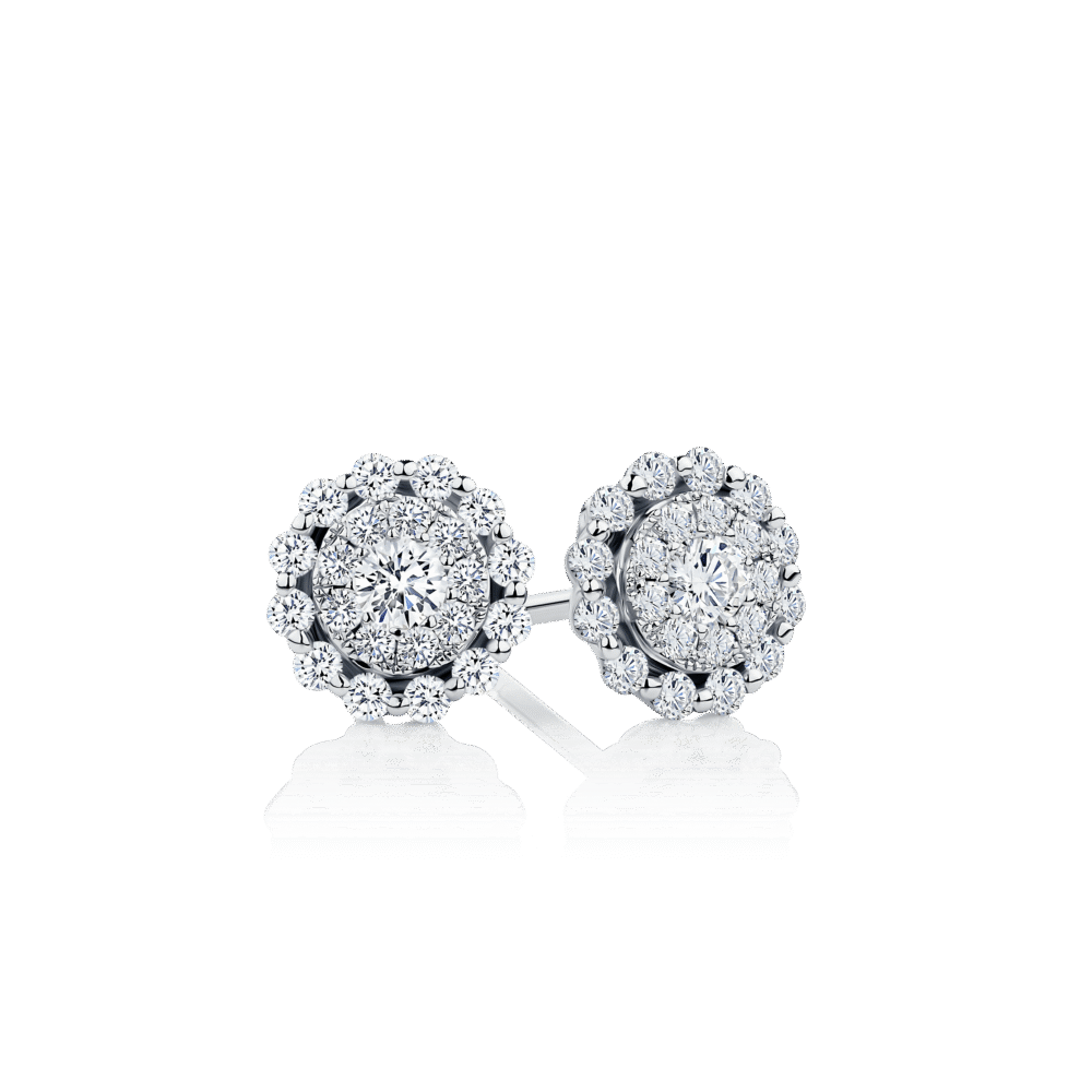 Daisy Diamond Cluster Stud Earrings White Gold