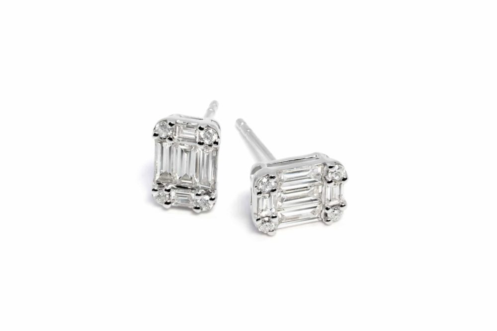 Emerald cut diamond stud earrings