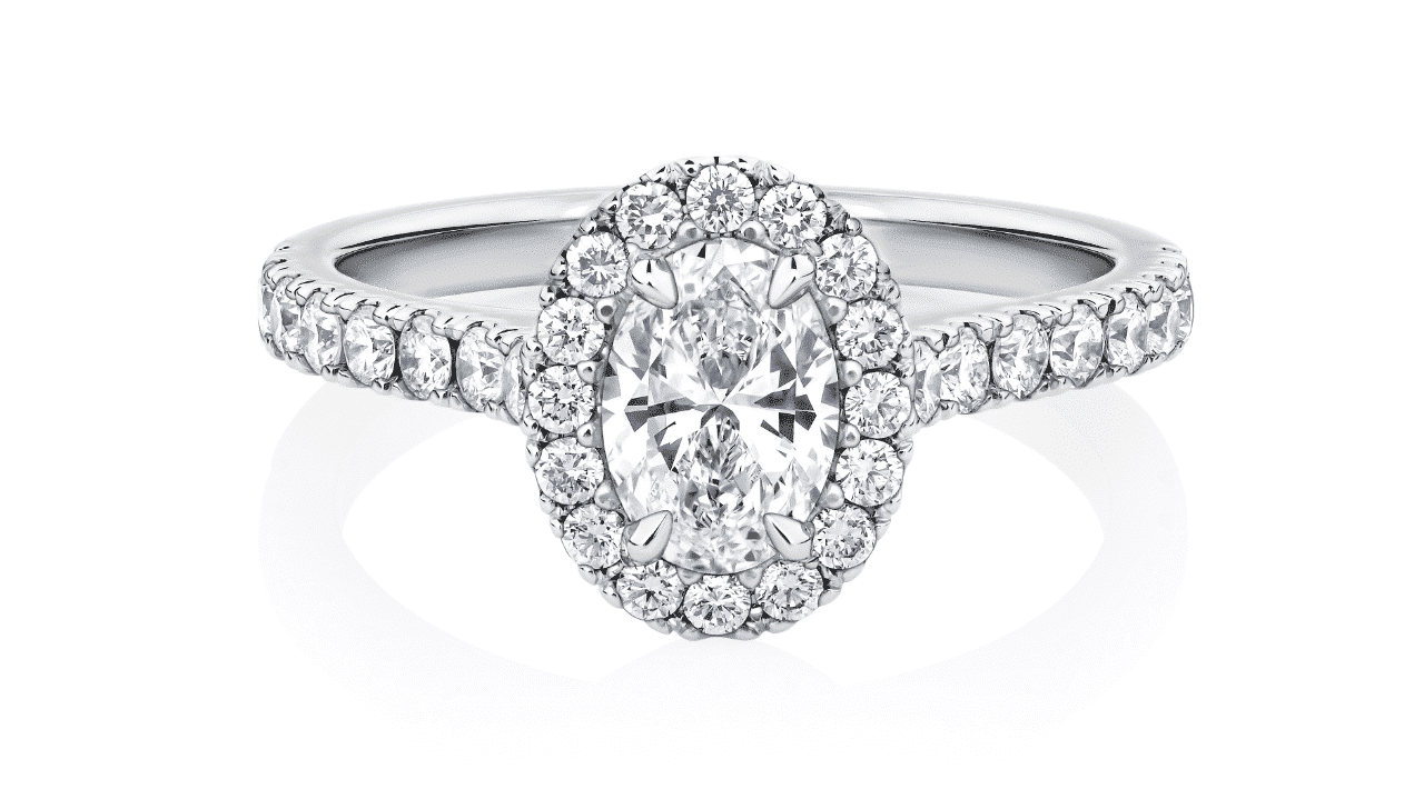 Oval Cut Diamond Halo Engagement Ring in Platinum front