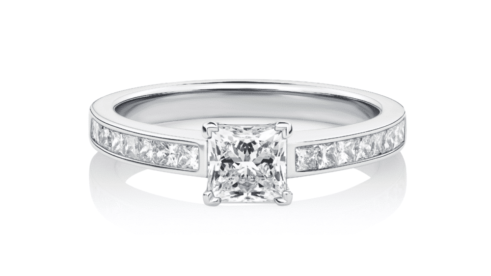 Princess cut diamond engagement ring with diamond band