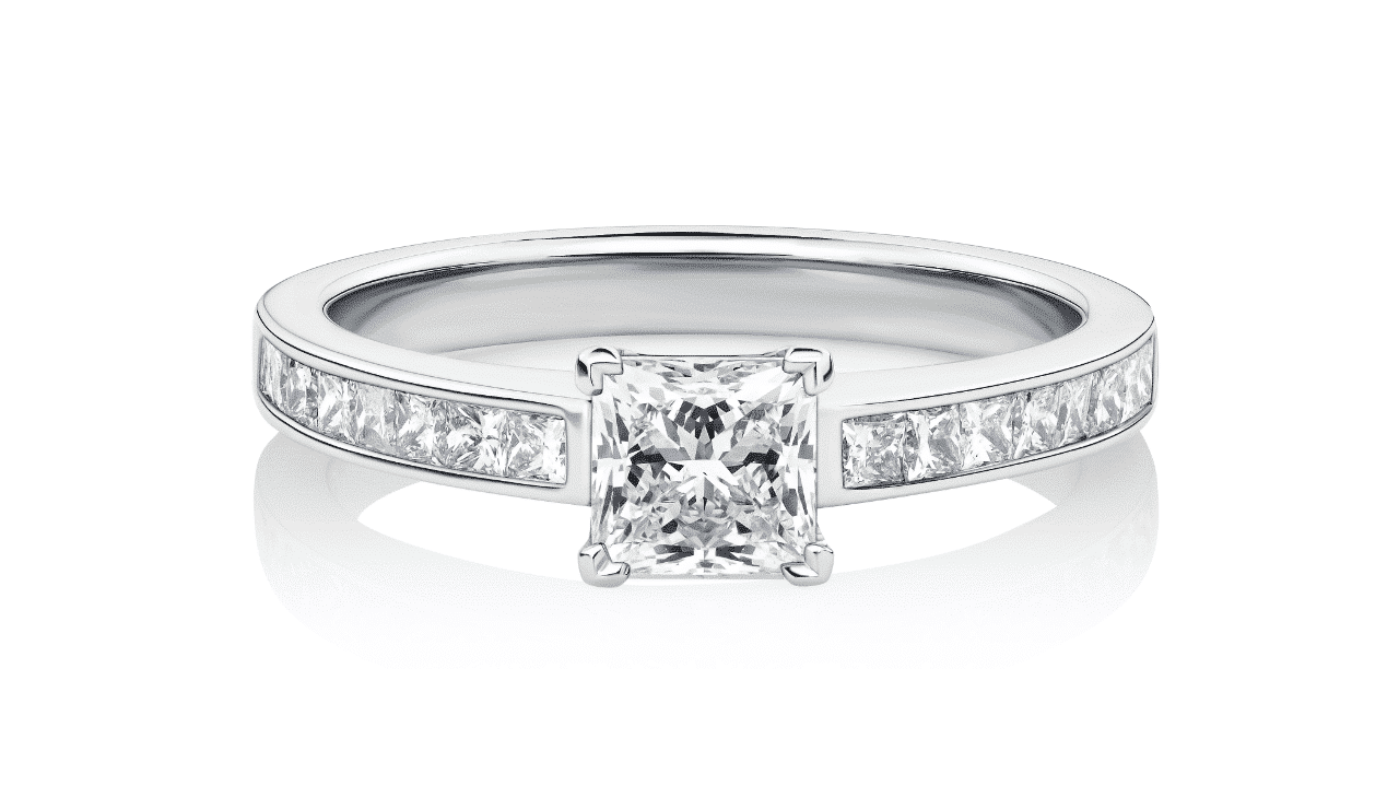 Pandorea Princess Cut Diamond Engagement Ring with Diamond Band front