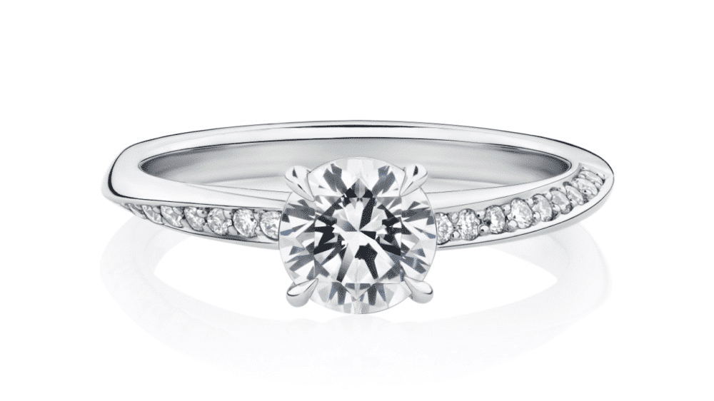 Rbc engagement ring with twisted diamond band