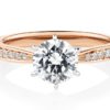 Rosella round brilliant cut diamond engagement ring with diamond band in rose gold front
