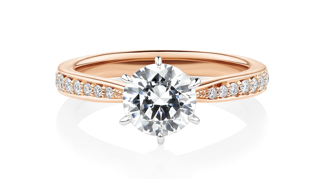 Rosella Round Brilliant Cut Diamond Engagement Ring with Diamond Band in Rose Gold front