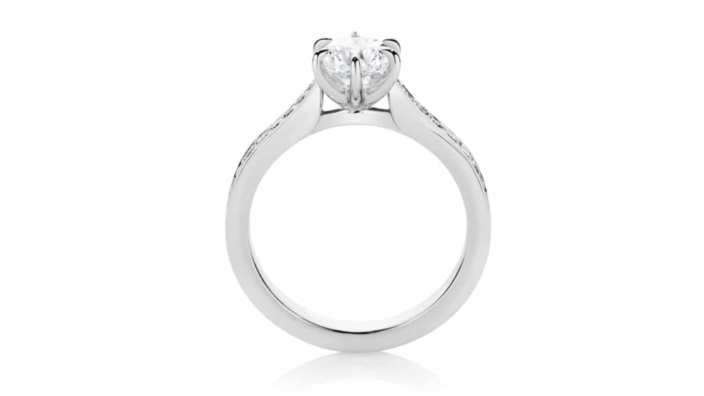 Round diamond engagement ring acacia side view