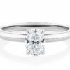 Solitaire oval cut diamond waratah engagement ring in white gold front