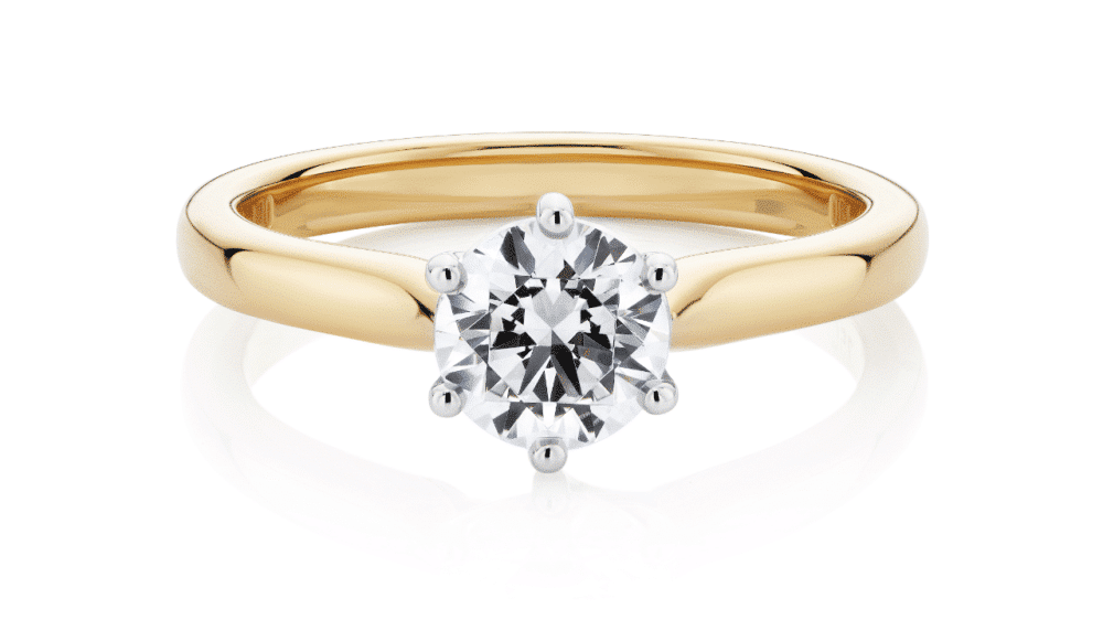 Yellow gold rbc solitaire engagement ring