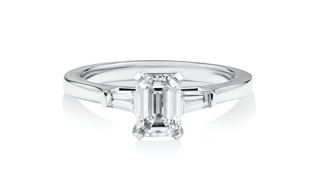 Grevillia Emerald Three Stone Trilogy in Platinum