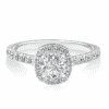 Diamond halo cushion cut engagement ring white gold front