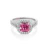 Swainsona pink sapphire emerald cut with diamond halo front