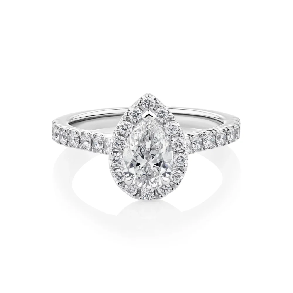 Wattle Halo Pear Cut Diamond in Platinum Front