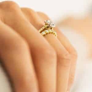Gold diamond wedding and engagement ring