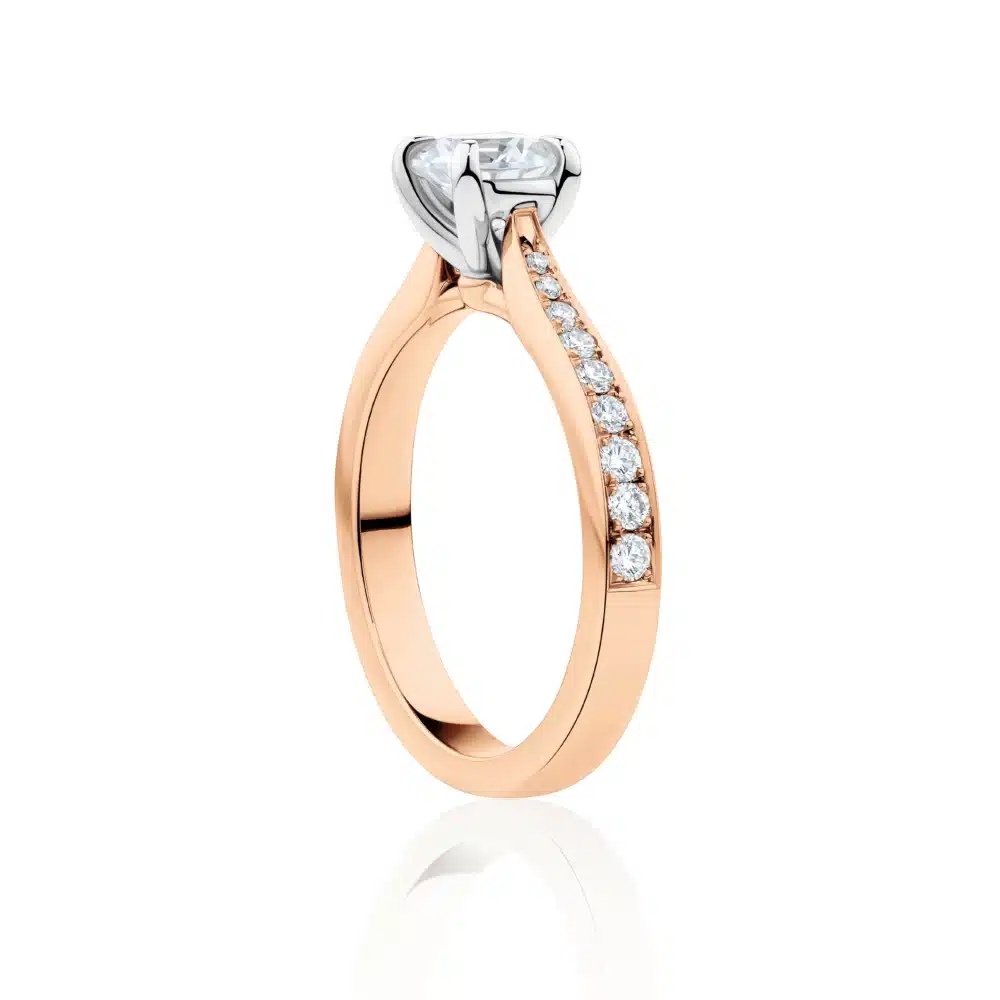 Acacia-side-rose-gold-two-tone-round-4-claw-grain-set-diamond-engagement-ring