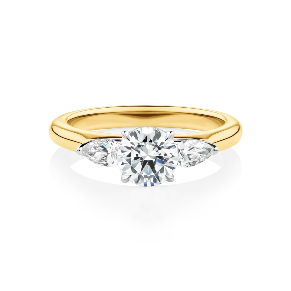Banksia-Yellow-Gold-Two-Tone-Round-Cut-Trilogy-Pear-Cut-Diamond-Engagement-Ring