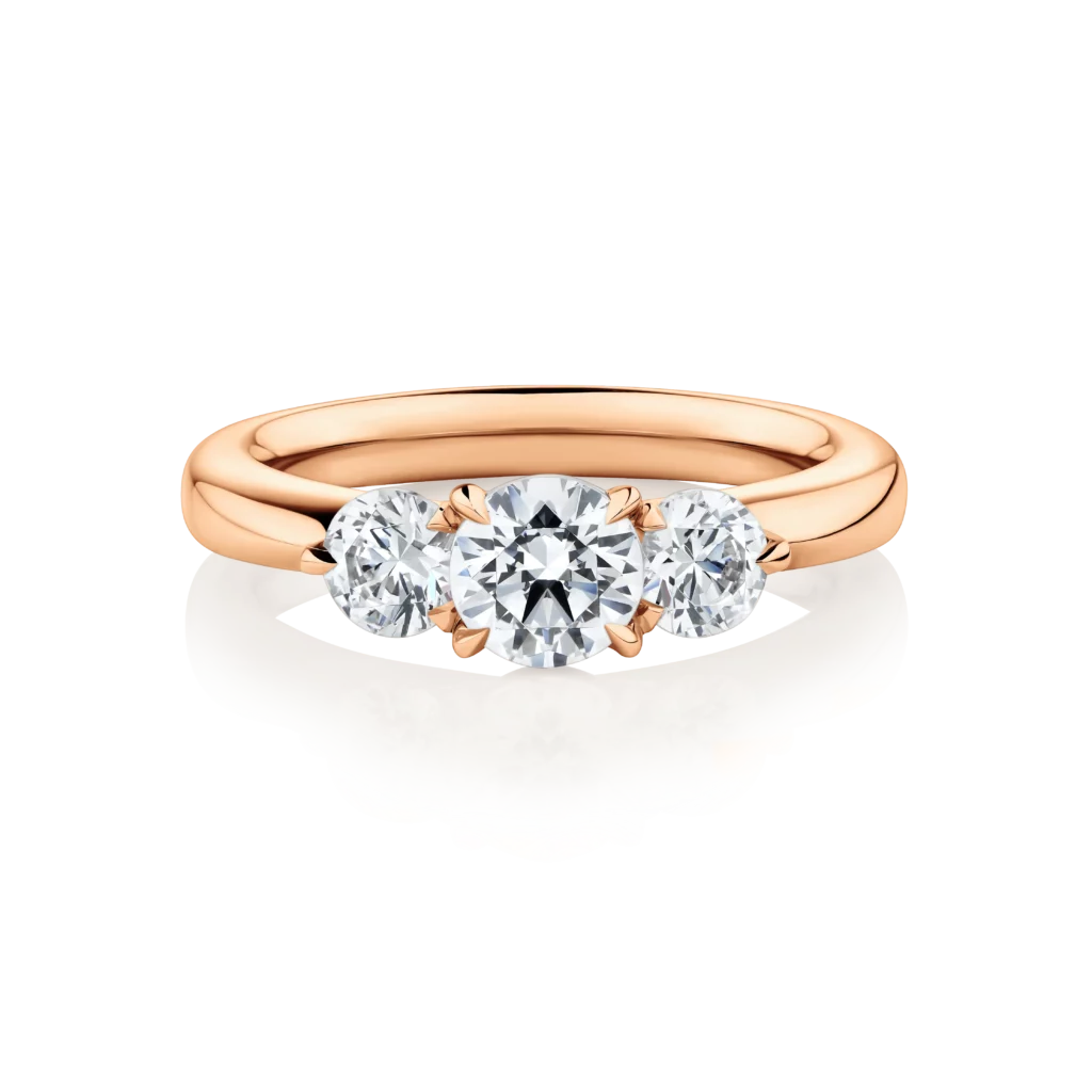 Impressa-Rose-Gold-Round-Cut-Trilogy-Diamond-Engagement-Ring