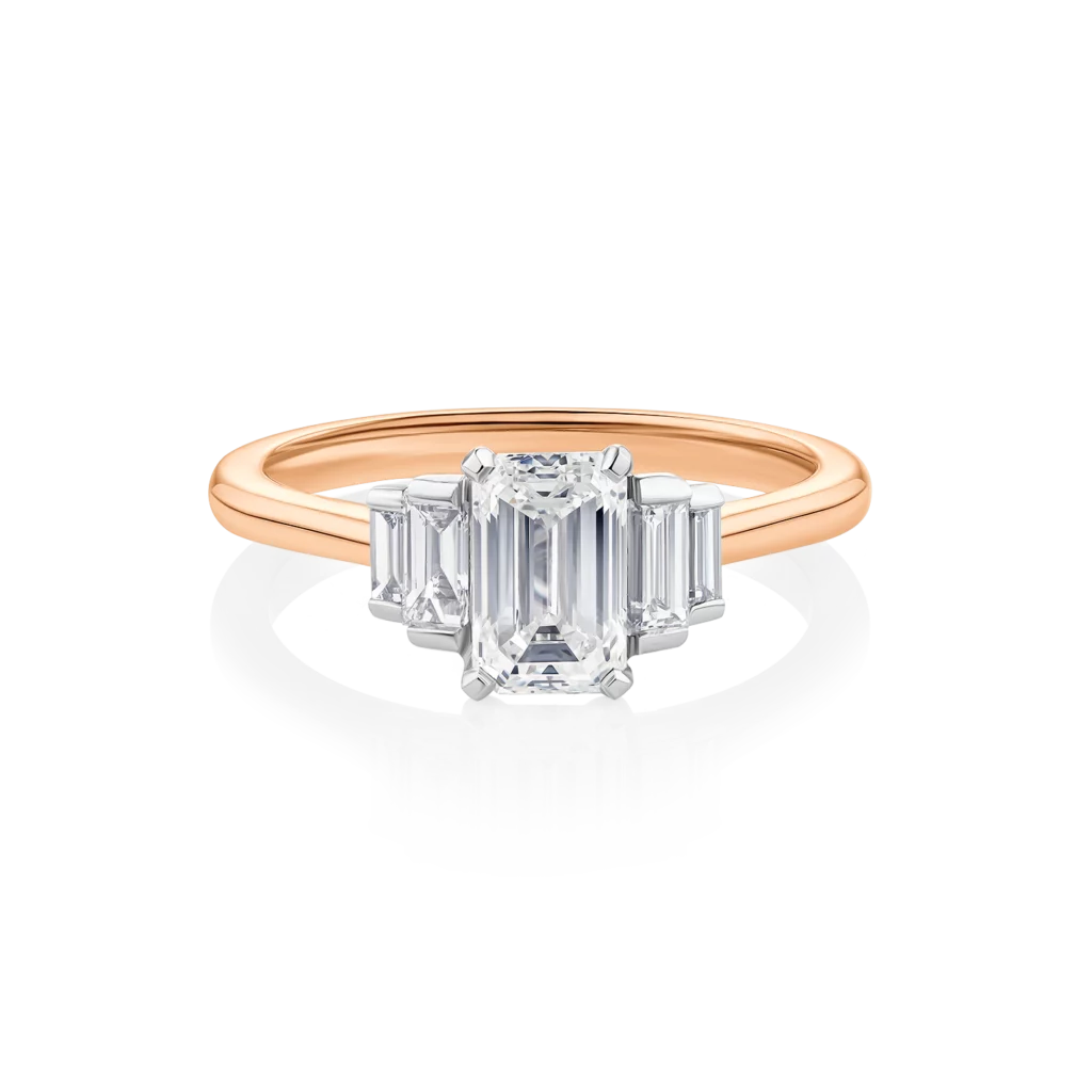Kurrajong-rose-gold-two-tone-trilogy-emerald-diamond-engagement-ring