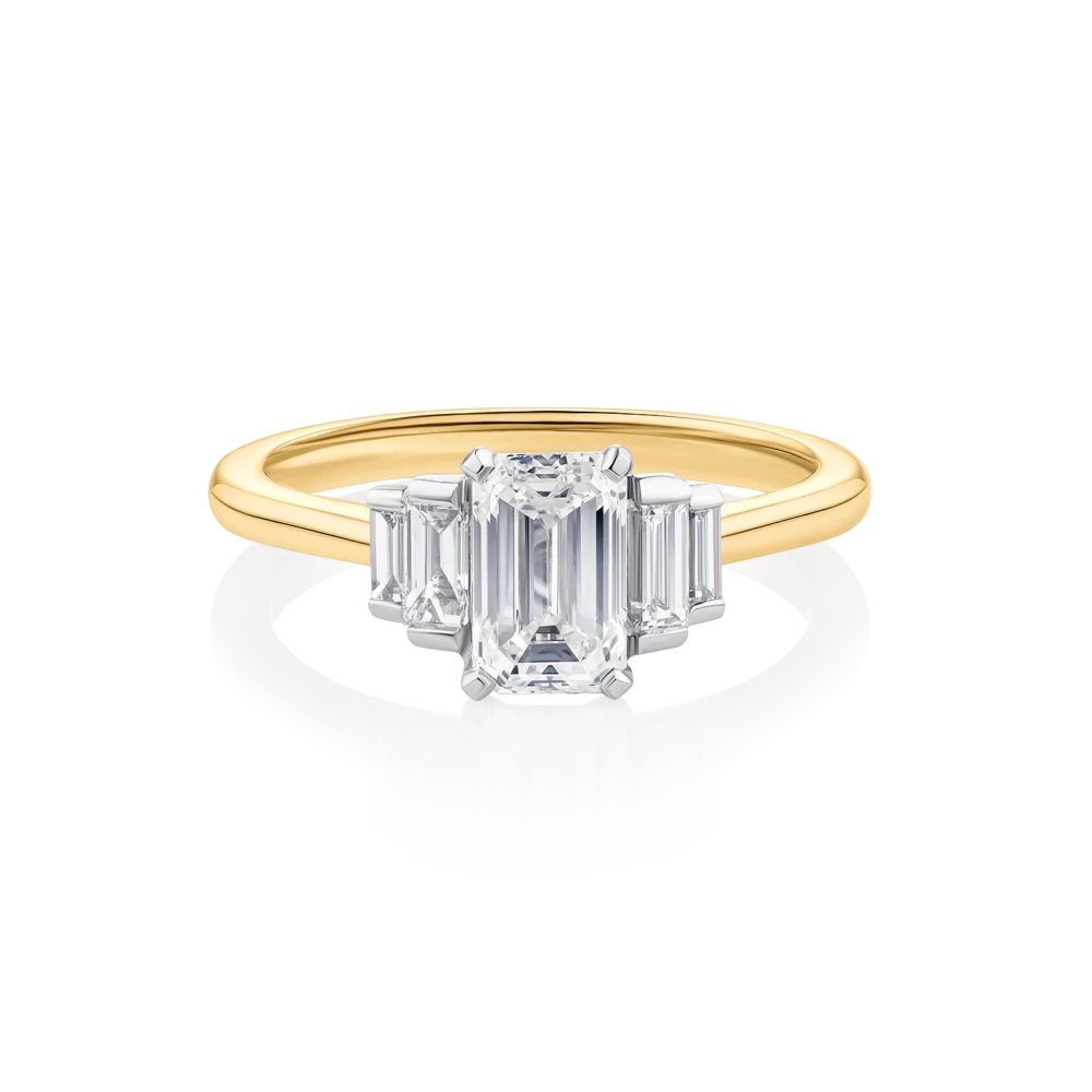 Kurrajong-yellow-gold-two-tone-trilogy-emerald-diamond-engagement-ring