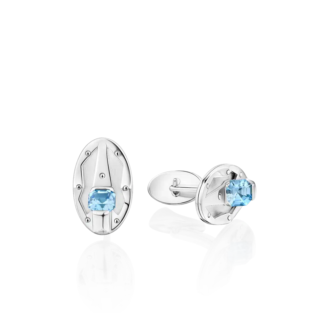 Sterling Silver Cufflinks-set-with-Blue-Ascher-Cut-Zircons