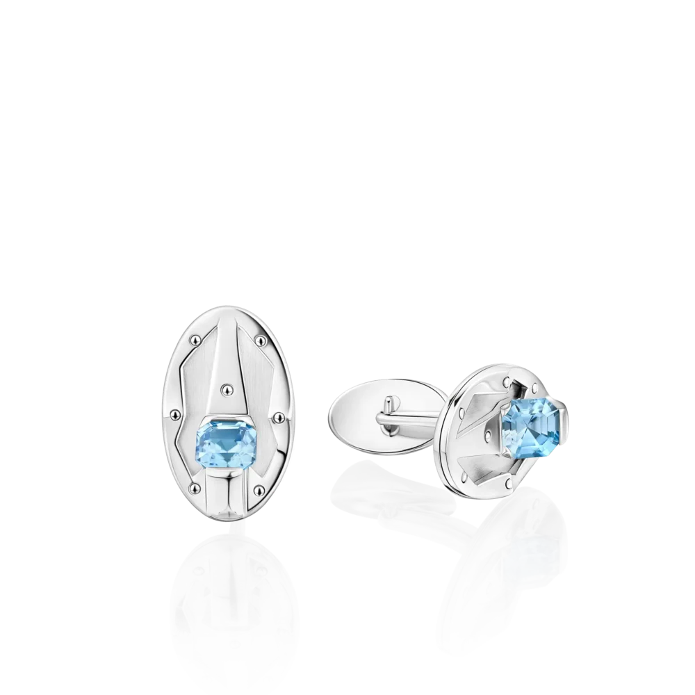 Sterling Silver Cufflinks-set-with-Blue-Ascher-Cut-Zircons