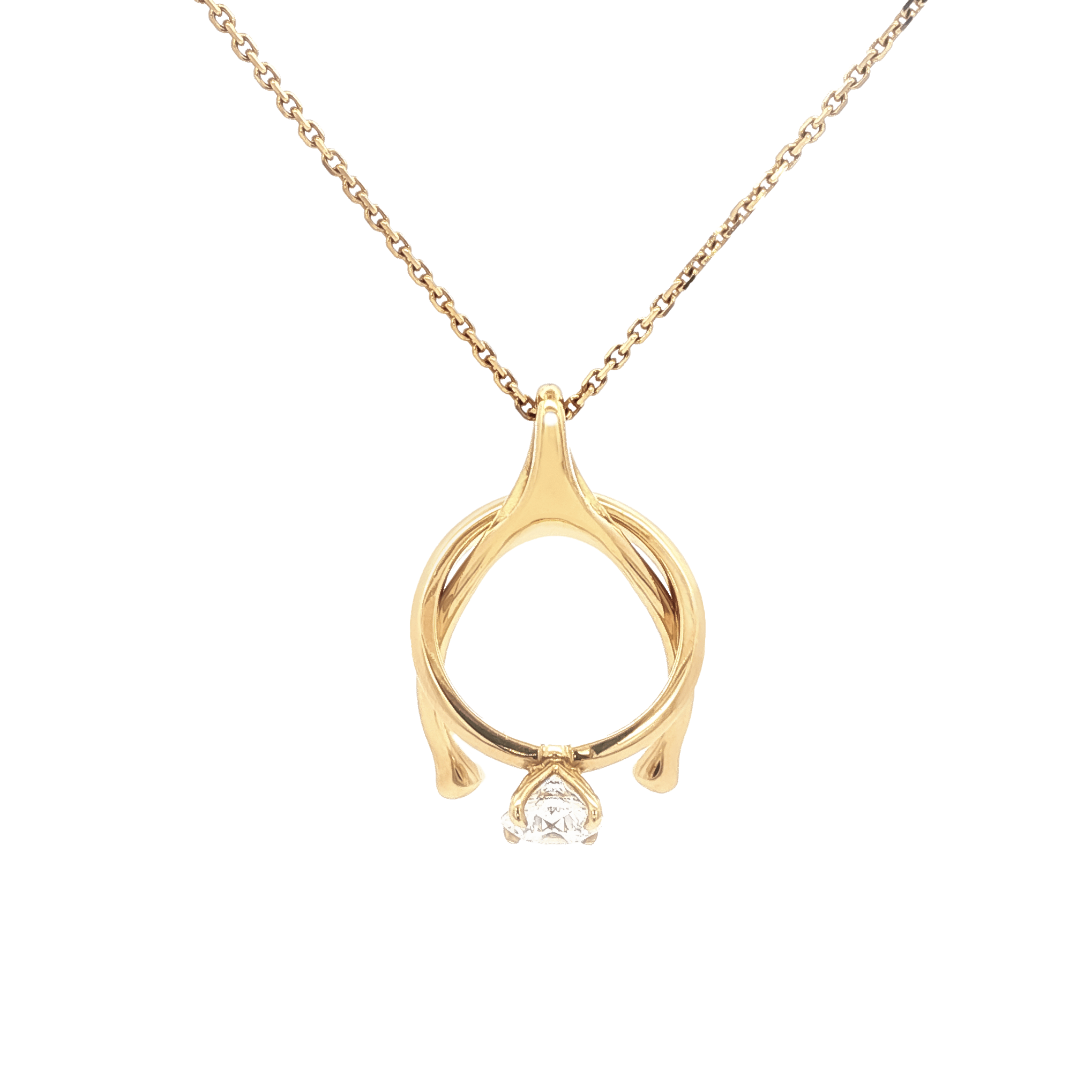 Wishbone ring keeper pendant yellow gold