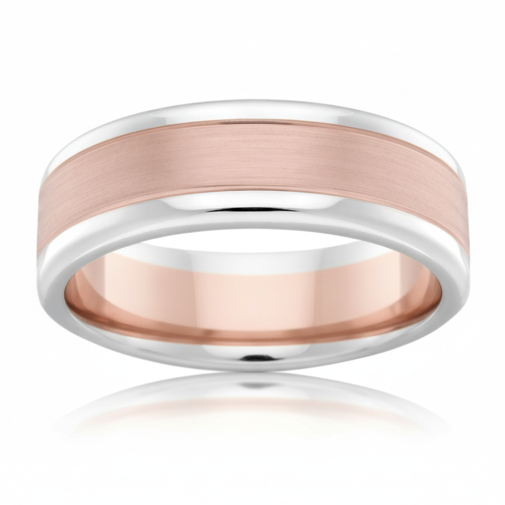 Bathurst 18ct White and Rose Gold Men's Wedding Ring
