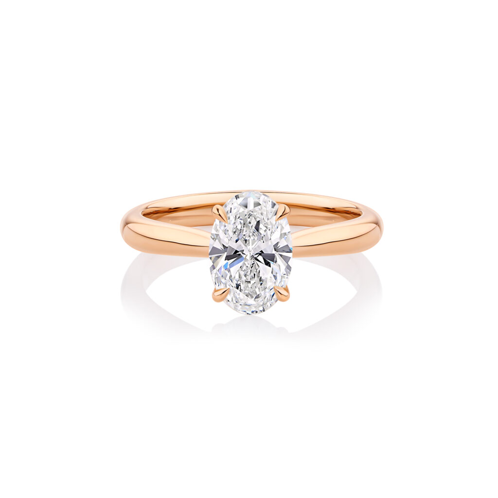 Gardenia oval rose gold diamond solitaire ring front view