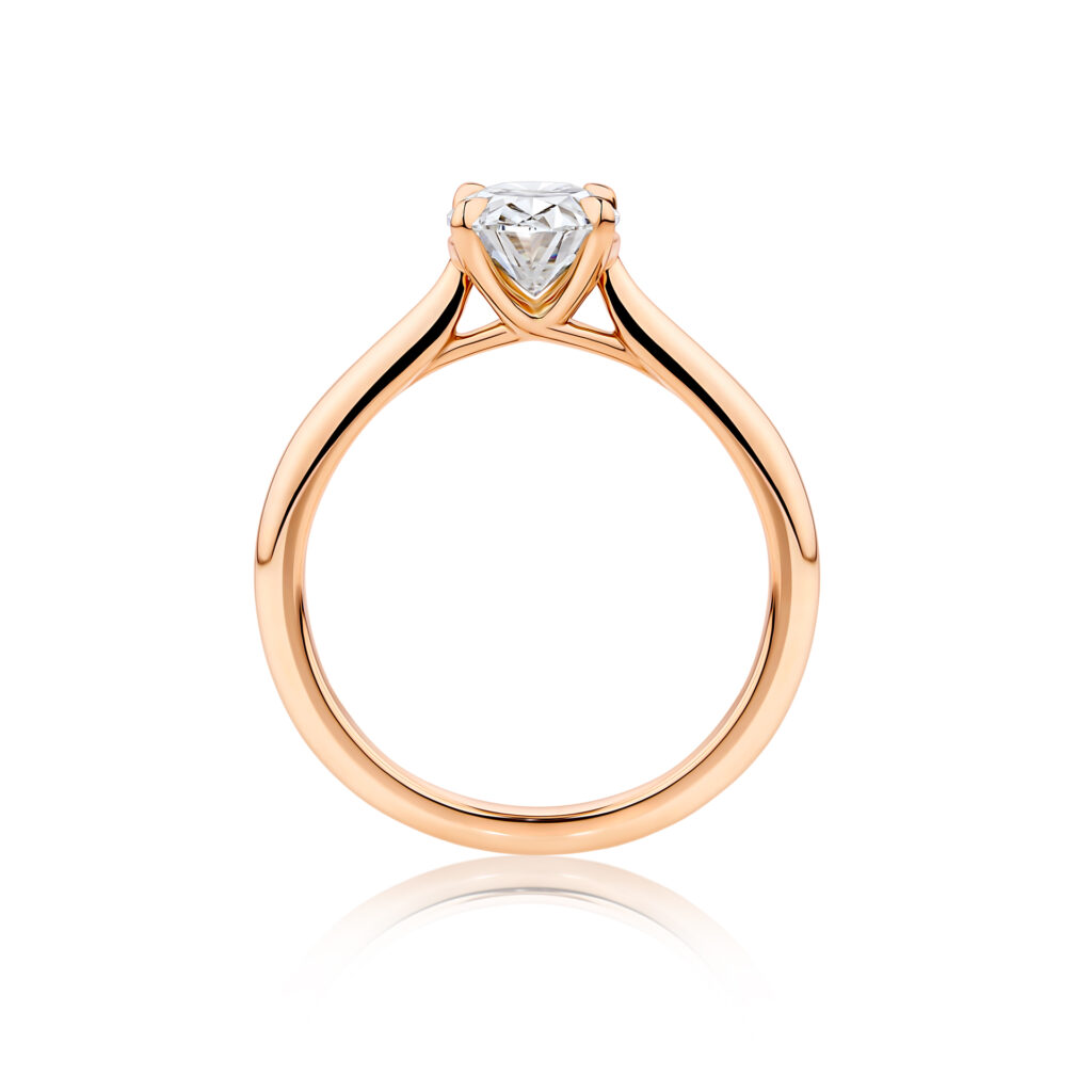 Gardenia oval rose gold diamond solitaire ring side view