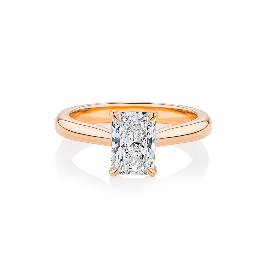 Gardenia radiant rose gold diamond solitaire ring front view
