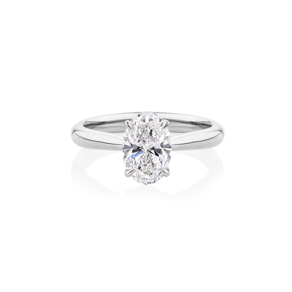 Gardenia oval white gold diamond solitaire ring front view