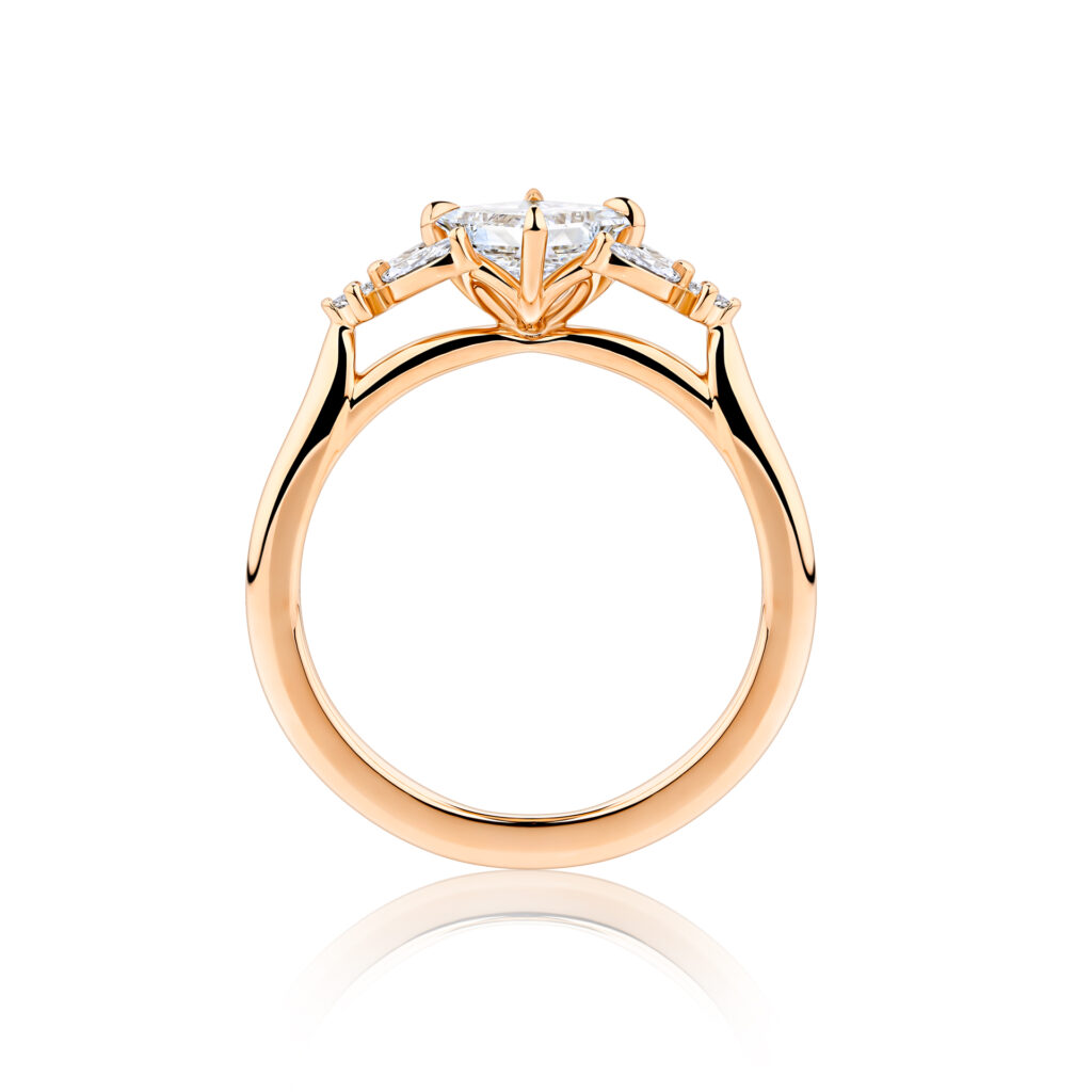 Gloriosa rose gold princess cut diamond ring side view
