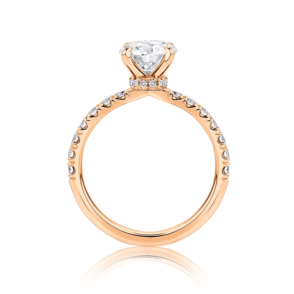 Lilly pilly midi rose gold diamond engagement ring side view