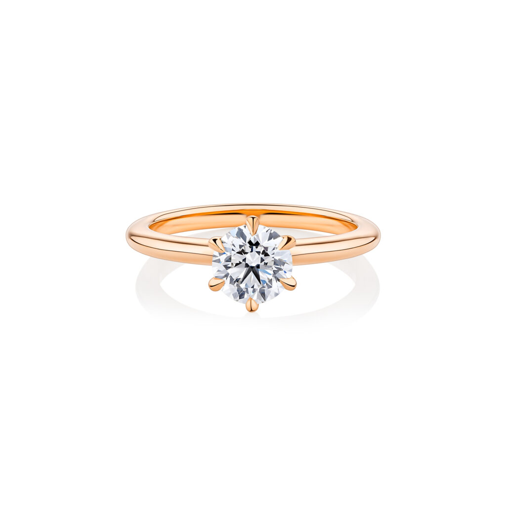Waratah_6 Claw rose gold diamond solitaire ring front view
