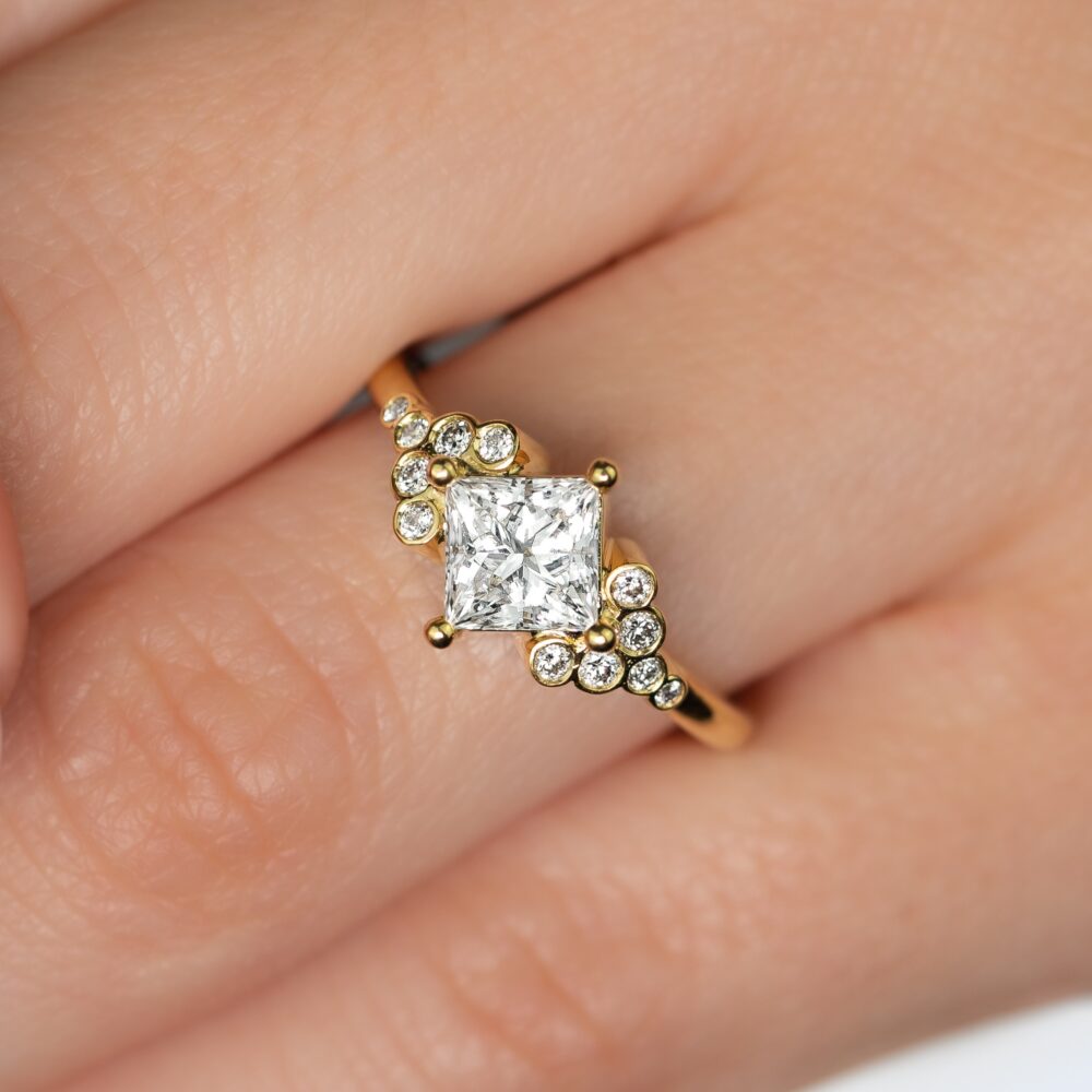 Accented Princess Cut Diamond Yellow Gold Ring 1
