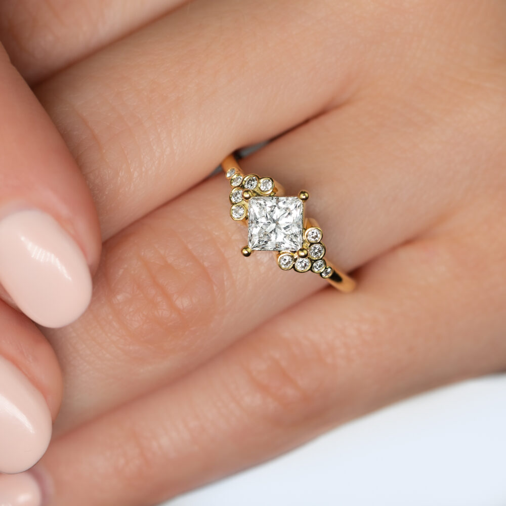 Accented Princess Cut Diamond Yellow Gold Ring scaled