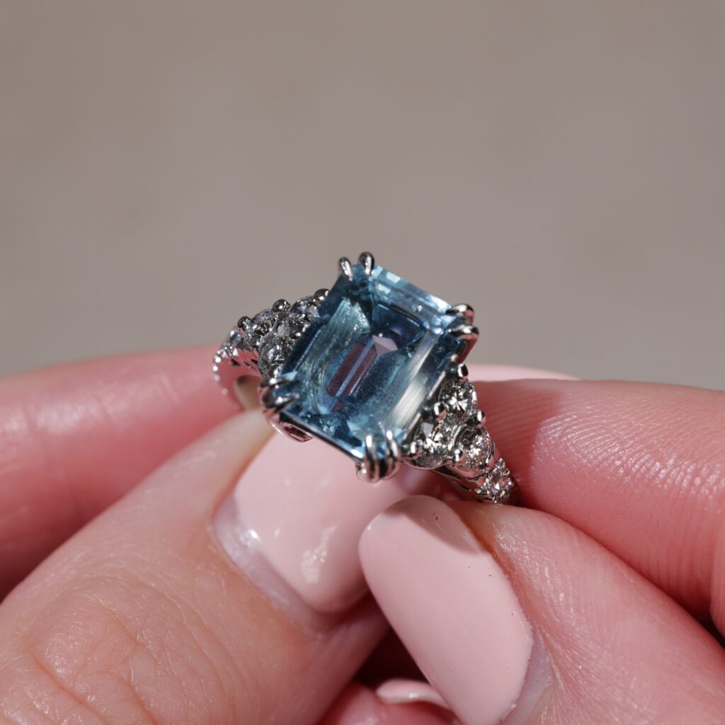 Aquamarine and Diamond Accented White Gold Ring 2
