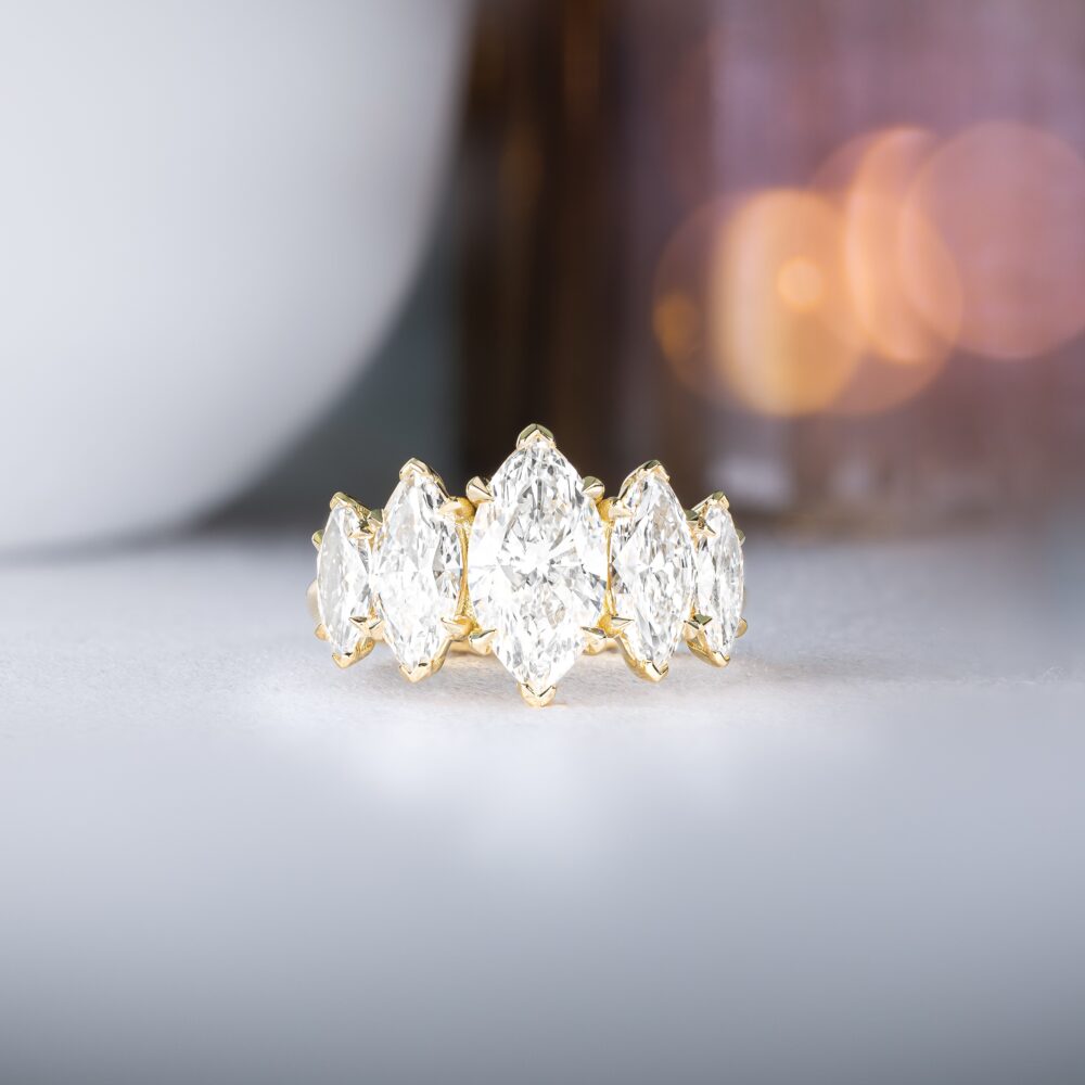 Marquise Diamond 5 Stone Yellow Gold Ring