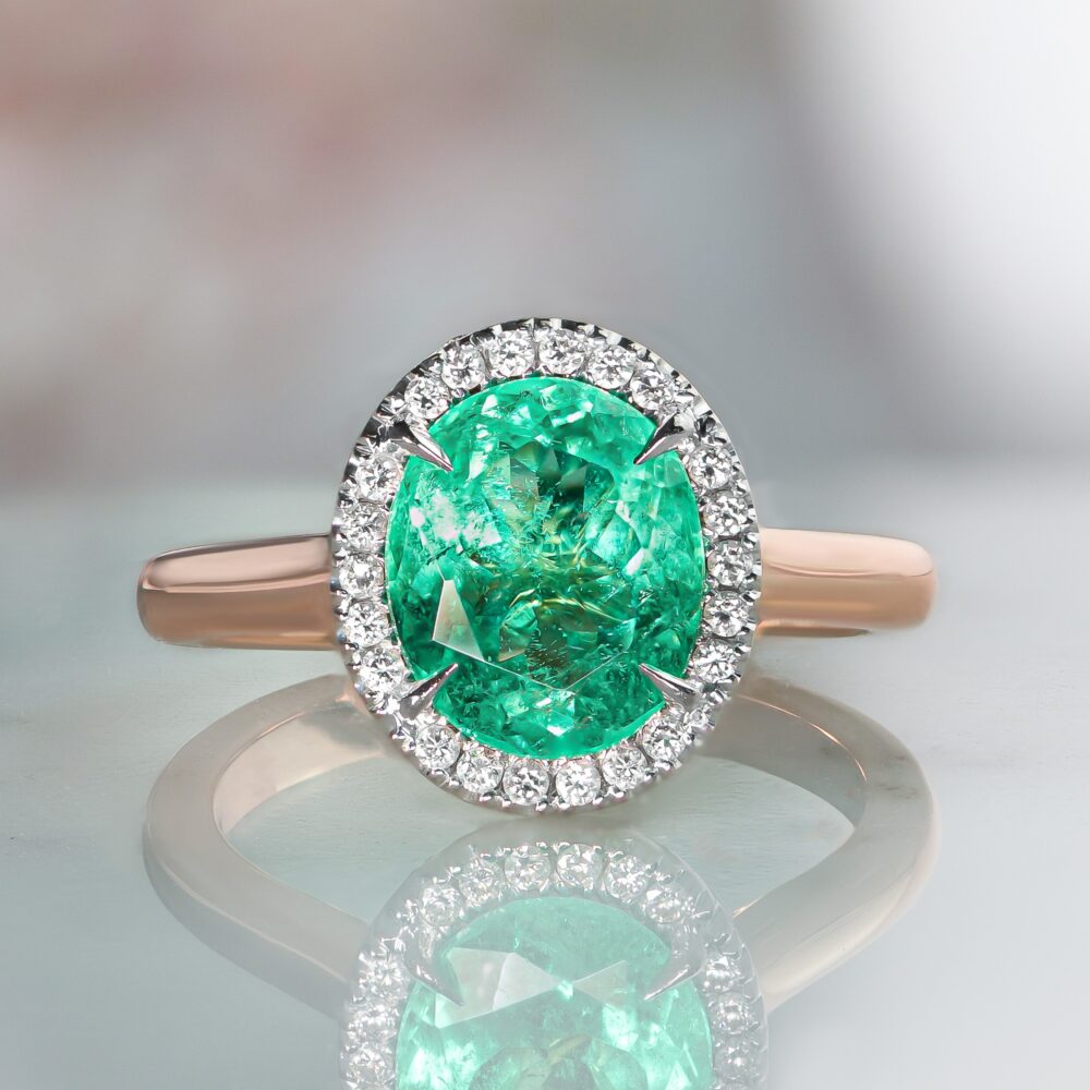Emerald and Diamond Halo Ring scaled