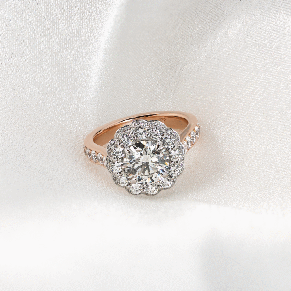 Vintage Scalloped Double Halo Diamond Ring 3 1