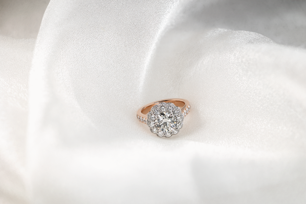 Vintage Scalloped Double Halo Diamond Ring 3 scaled