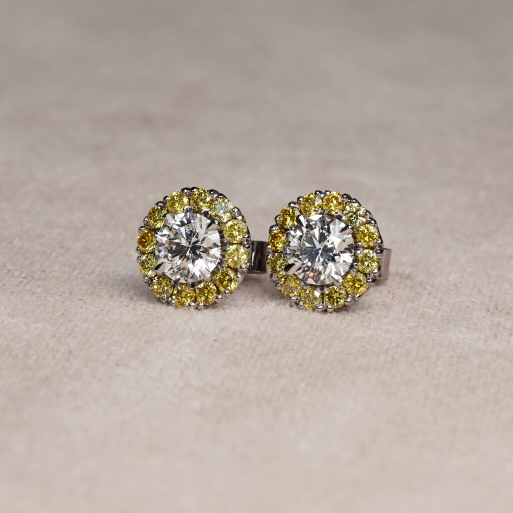 Yellow diamond halo earrings