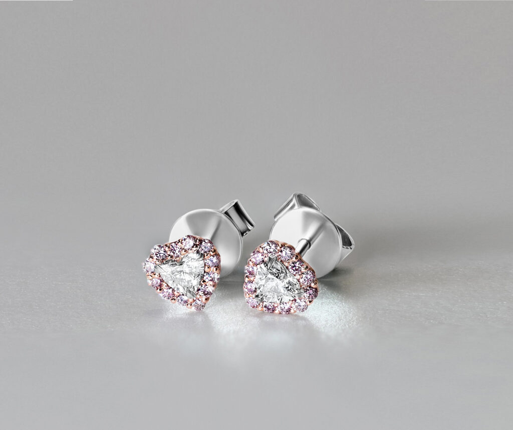 Heart Diamond Earrings with Pink Diamond Haloes