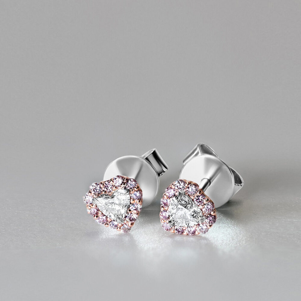 Heart Diamond Earrings with Pink Diamond Haloes
